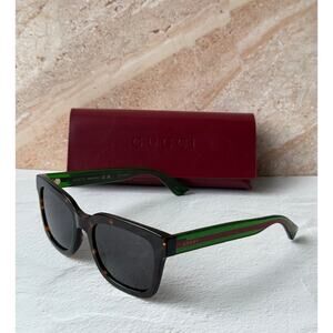 NEW Gucci GG0001/S Brown Havana Striped Arm Sunglasses